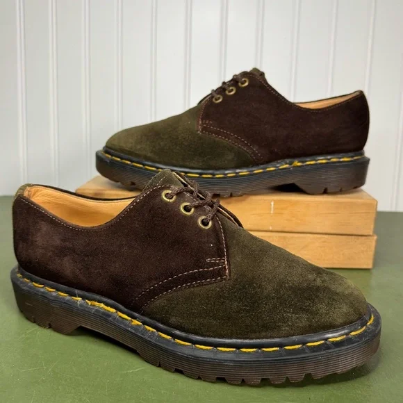 VTG England Two Tone Oxfords/Low Boots in Brown & Green Suede #1461-84 - Picture 1 of 10